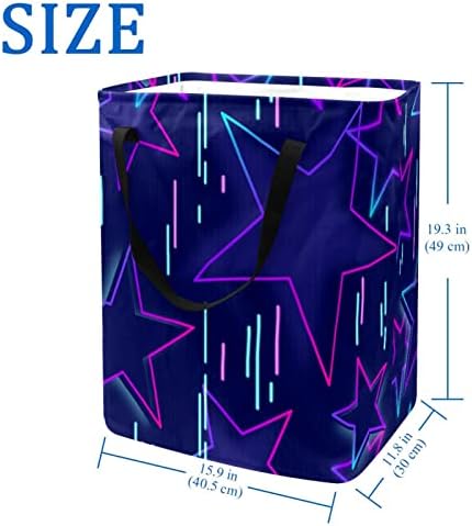 רקע בסגנון 80 עם כוכבים גיאומטריים כחולים הדפס סל כביסה מתקפל, סלי כביסה עמידים למים 60 ליטר אחסון צעצועי כביסה לחדר שינה בחדר האמבטיה במעונות
