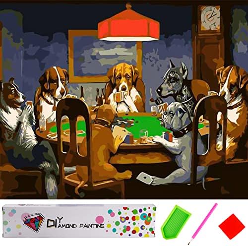 ערכות ציור יהלומים של Dasigjid למבוגרים - כלבים משחקים פוקר DIY 5D עגול עגול יהלום מלא אמנות פנינה ציור סט גדול של קיר קיר קיר עיצוב מתנות
