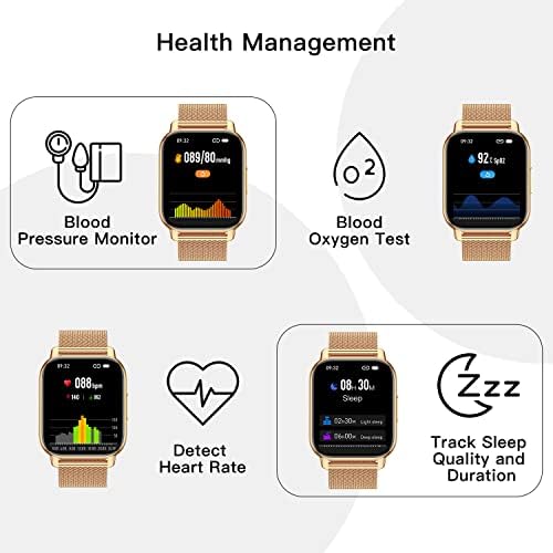 Popglory 2 חבילה שעון חכם לנשים וגברים, 1.85 '' שיחה קבלה/חיוג שעון חכם, גשש כושר עם לחץ דם/SPO2/צג דופק, שעון כושר עם 2 רצועות לטלפונים של iOS ו- Android