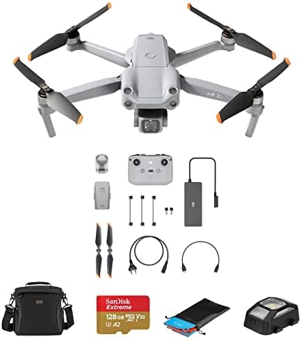 DJI AIR 2S 4K צרור מזלט עם כרטיס מיקרוסד 128 ג'יגה-בייט, שקית כתף, אור נגד התנגשות, כרית נחיתה