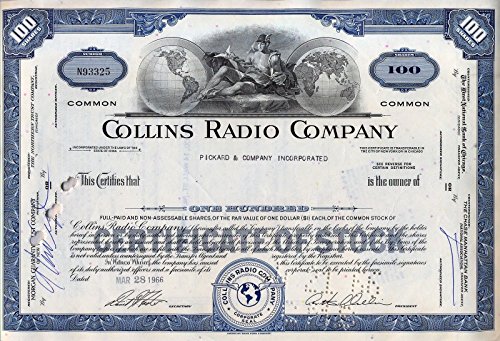 1965 Art Art Deco Vintiage Collins תעודת מניות רדיו! תקשורת צבאית וחללית של WW2! קנו ספינות צבע 2 ושני בחינם! 100 מניות שלא הוסברו