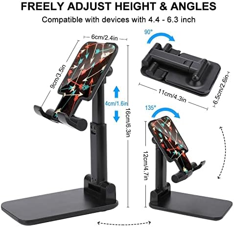 חיצים צבעוניים עמדת טלפון סלולרי לשולחן העבודה של מחזיק טלפון מתקפל זווית גובה מתכווננת מעמד יציב בסגנון שחור