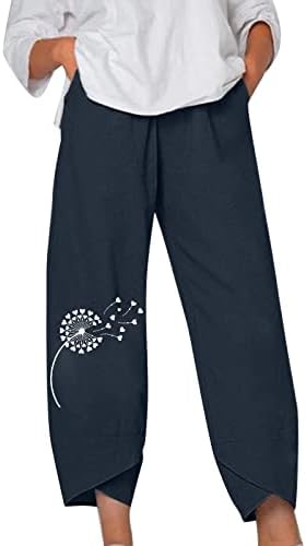 מכנסי קז ' ואל לאישה נשים ליידי מקרית פרחי הדפסת אלסטי מותניים רחב רגל מכנסיים מכנסיים נשים מכנסיים