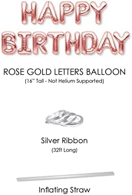 Partyforever רוז זהב זהב ליום הולדת שמח בלוני 16 אינץ 'מכתבים קישוטי מסיבות יום הולדת ואספקה ​​לבנות ונשים