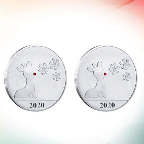 AMOSFUN 2 PCS מטבעות אתגר חג המולד מטבעות איילים כסף מטבעות זיכרון אוסף אמנויות מסיבת חג המולד מעדיפות מתנות