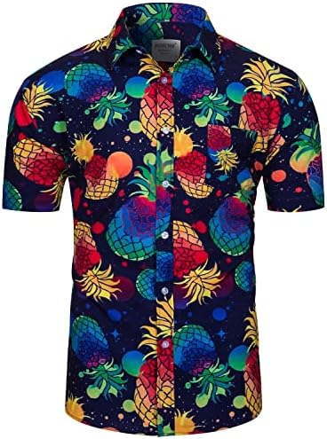 חולצת הוואי לגברים וסט חוף קצר תואמים אננס טרופי / פלמינגו תלבושות דפוס שרוול קצר קצר 2 יח'