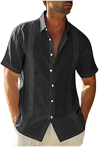 חולצת טריקו פשתן כותנה לגברים של Beuu 2021 חולצות טי מזדמנים של קיץ כפתורים מלאים צווארון צווארון עם כיס