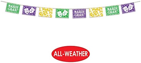מזג אוויר מזג אוויר פלסטיק פיקדו בסגנון דגלון דגלון מרדי גרא קישוטי מסיבות רקע רקע ניו אורלינס עיצוב תלוי, 8 x 12 ', ירוק/צהוב/סגול