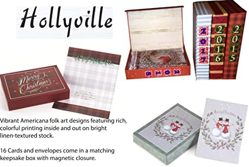 אולפני יצירת מופת הולליוויל 16 ספירות קופסאות כרטיסי חג מולד ומעטפות בתיבת שמירת מזכרת, 7.8 x 5.6, סנטה ומזחלת