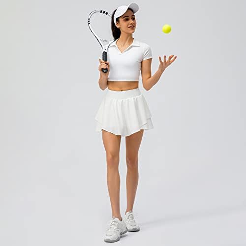 Abociw חצאיות טניס קפלים עם כיסים לנשים אימון אתלטי מותניים גבוהים גולף סקורטס חצאיות עם מכנסיים קצרים