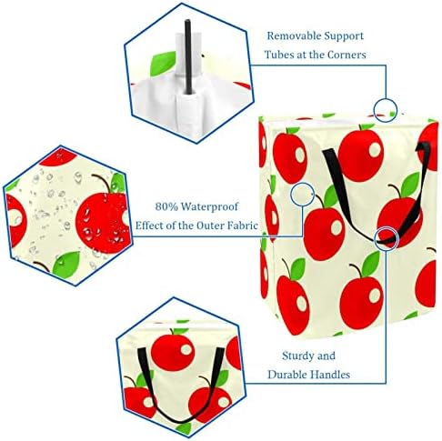 דפוס פרי אדום הדפס סל כביסה מתקפל, סלי כביסה עמידים למים 60 ליטר אחסון צעצועי כביסה לחדר שינה בחדר האמבטיה במעונות