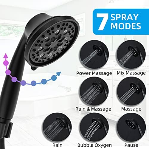 Sufuhom 7 פונקציות ראש מקלחת כף יד עם 70.8 'צינור נירוסטה ותושבת ABS, שחור מט