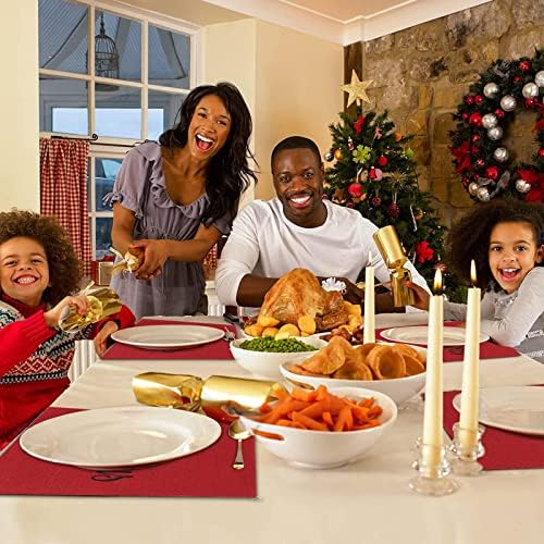 סטמטים של Ameter חג המולד סט של 4 מחצלות שולחן אדומות לפשתן לשולחנות אוכל למטבח קישודים