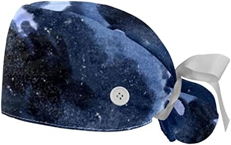 כובעים רפואיים לנשים עם כפתורים שיער ארוך, כובע עבודה מתכוונן 2 חלקים, גלקסי השמיים הכוכבים הקוסמיים