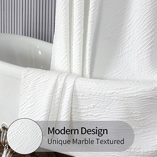 מיטובילה לבן וילון מקלחת מבד מודרני, גלי חווה וילונות מקלחת בד לעיצוב אמבטיה ניטרלי, תלת מימדי גיאומטרי מרקם, עמיד ועמיד בפני קמטים, 72 x 72