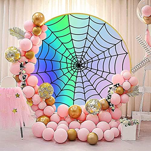 Phmojen יום רביעי עטיפת תפאורה עגולה יום הולדת, בנות פוליאסטר 7.2ft עכביש עכביש תלויים חלון אינטרנט Addams תפאורה מעגל גותי, עגול עגול עגול עגול.