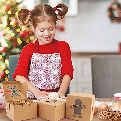 שלנו 24 יחידות קופסאות עוגיות לחג המולד להענקת מתנות, קופסאות עוגיות קטנות קופסאות פינוק לחג יפה עם חלון, קופסאות מאפיית חג המולד מנייר קראפט לממתקים, קאפקייקס, מאפים, 4 איקס 4 איקס 2.5
