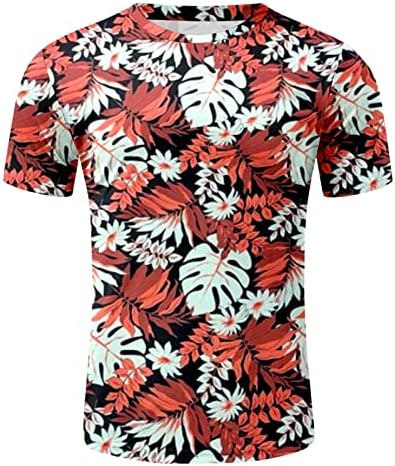 חולצות טריקו של שרוול קצר של XXBR Mens, עלים בהוואי הקיץ הדפס צמרות צווארון צמרות אימון שרירים אתלט