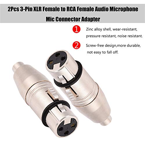 SANPYL 2PCS XLR נקבה 3 פינים נקבה ל- RCA מחבר נקבה, XLR 3 פינים למחבר RCA מחבר שמע מיקרופון מיקרופון מיקרופון מתאם, לשחקנים, מיקרופונים, גיטרות XLR חיבור כבל שמע