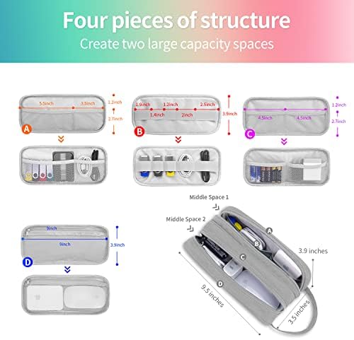 הטק טק ארגונית פאוץ תיק, אלקטרוניקה ארגונית נסיעות תואם עם מטען, עכבר, נייד אביזרי ארגונית עבור כבלים, רכזת, אוזניות כונן, רחצה, קוסמטיקה נשיאת תיק, אפור