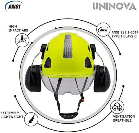 הגנה על האוזניים האוזניים של Uninova Hat Hat and visor ansi z89.1 ABS ABS מחורר יערות עץ עץ טפס על קסדת בנייה הגנה על אוזן