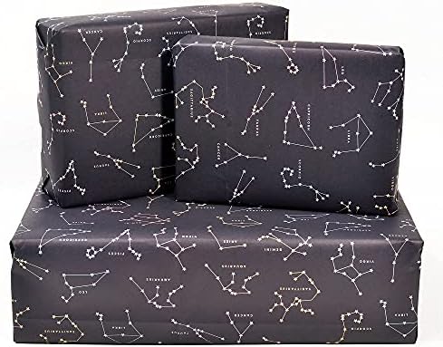 מרכזי 23-שחור גלישת נייר - 6 גיליונות של מתנה לעטוף-קבוצות כוכבים-גלגל המזלות-קסם-יום הולדת גלישת נייר-עבור בנות בני נשים גברים-למחזור