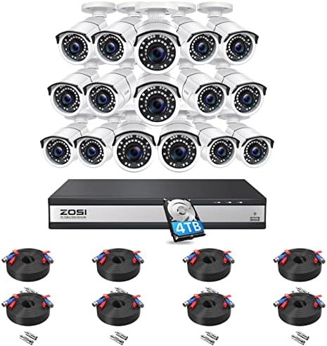 Zosi H.265+ 16 מערכת מצלמות אבטחה ערוצים 1080p, 16 ערוץ DVR עם כונן קשיח 4TB ו- 16 x 1080p מעקב מצלמת CCTV מצלמת חיצונית מקורה עם ראיית לילה 120ft, 105 מעלות רוחב רוחב