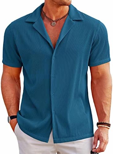 קופנדי גברים מקרית כפתור למטה חולצות קצר שרוול כושר רגיל אופנה מחנה חוף חולצות חולצות