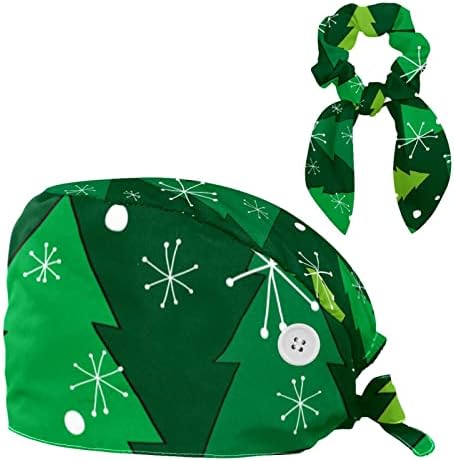 דפוס עץ חג המולד ירוק פתית שלג כובעי כובעי בופנט מתכווננים כובעים עובדים עם שיער קשת משובש