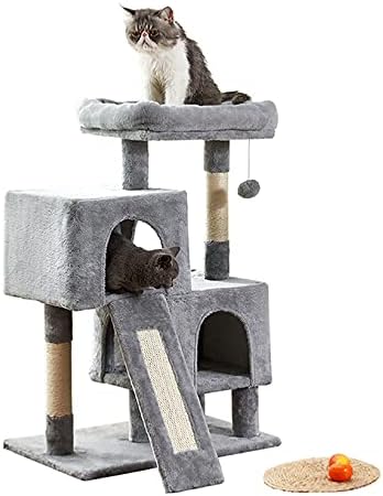 חתול עץ חתול מגדל, 34.4 סנטימטרים חתול עץ עם גירוד לוח, 2 יוקרה דירות, חתול גרוד ועץ, יציב וקל להרכיב, עבור חתלתול, חיות מחמד, מקורה פעילות מרגיע, אפור