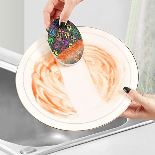 Coikll מצויר ביד הדפסי כפה צבעוניים ספוגי מטבח ניקוי ריח חינם ספוג צלחת ללא שריטות לניקוי כלים אמבטיה - 3 יח '