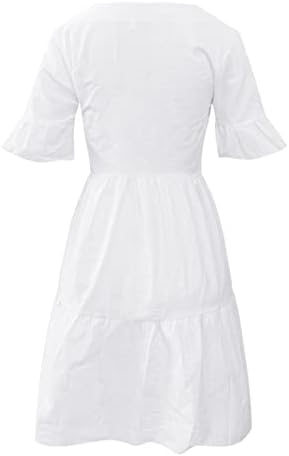 שמלת פשתן כותנה של הקיץ של HGNAY לנשים שרוול קצר נגד צוואר השמש אופנה פרחוני מודפסים שמלות כיס נדנדה קו קו