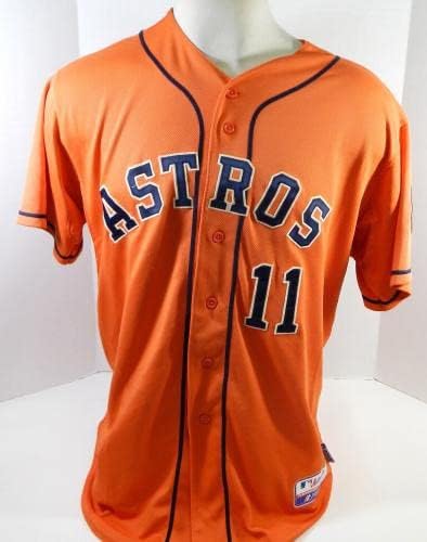 2013-19 יוסטון אסטרוס 11 משחק נעשה שימוש בכתום ג'רזי צלחת שם הוסרה 48 DP23883 - משחק משומש גופיות MLB