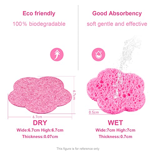 50 - ספרי פנים דחוסים פרחים דחוסים + 50 - ספוג פנים של צורת לב לספוג לניקוי פנים + 40 - ספוג ספא יומי של צורה אליפטית, ורוד
