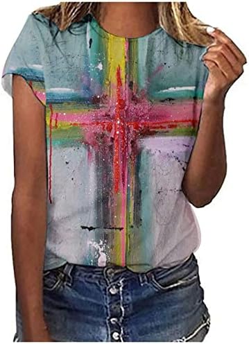 חולצות צולבות נוצריות לנשים צמרות קיץ עניבות צבע צווארון טוניקה טוניקה טוניקה שרוול קצר חולצה גרפית חולצות טרנדיות