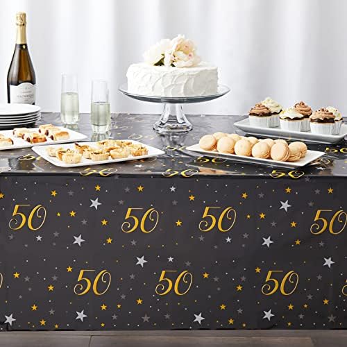 יובלה 3 מארזת שולחן יום הולדת 50 לקישוטים למסיבות, כיסויי שולחן פלסטיק ליום השנה