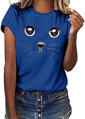 נשים של עגול צוואר חתול מודפס חולצות מצחיק גרפי קצר שרוול טיז חולצות קל משקל חולצה מזדמן רופף חולצות