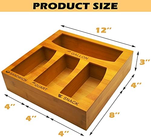 פרולי זיפלוק תיק ארגונית במבוק עבור 4 גודל שקיות, גלון, ליטר, כריך & מגבר; חטיף, מזון אחסון תיק ארגונית