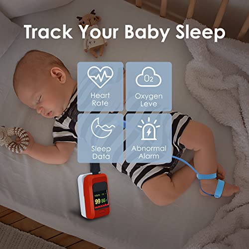 צג חמצן לתינוק טטואוואו עם אפליקציית בלוטות', עוקב אחר קצב הלב של התינוק, רמת החמצן, צג כף הרגל לתינוק, רצועת כף רגל מתכווננת לתינוק 0-36 חודשים