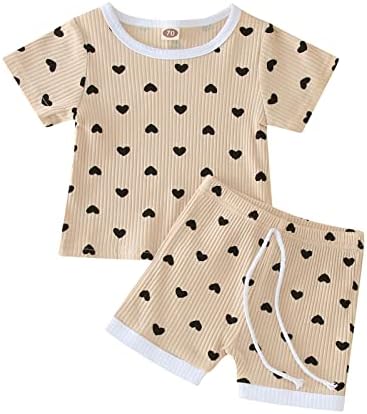 תינוקת תלבושות יילוד תינוקות תינוק בני בנות קיץ קצר שרוול לב דפוס מצולעים חולצות תינוק בני חולצות