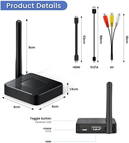 HPDFCU אלחוטי HDMI מתאם תצוגה מתאם דונגל, תומך 4K/60Hz, תמיכה 2.4/5GHz נגן הזרמת DLNA העביר וידאו/שמע מאנדרואיד/iOS, Windows ו- MacOS לטלוויזיה/מקרן