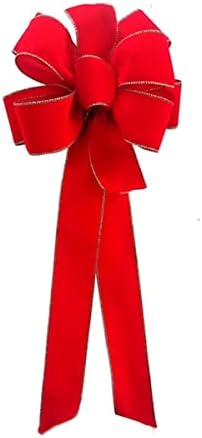מוצרי הר הרוקי 10 x 26 קשת אדומה לחג המולד עם קצוות זהב - קשת מקורה/חיצונית לזרים, טופר עץ, דלת, פוסט