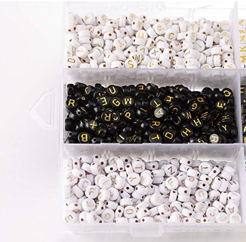 2400 יחידות מכתב חרוזים עבור צמידי מכיל זהב כסף האלפבית על עגול כיכר שחור לבן חרוזים עבור תכשיטי ביצוע קיט