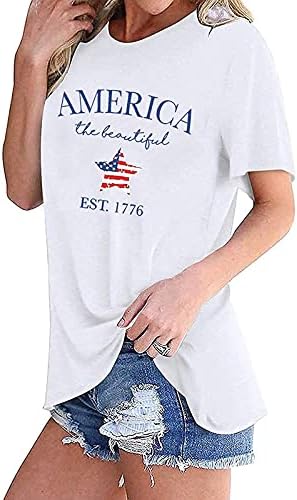 חולצת טריקו דגל אמריקאית לנשים רביעי ביולי חולצות פטריוטיות כוכבים סטריפלה גרפית יום הזיכרון יום הזיכרון