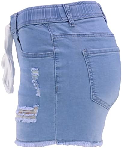 נשים של אלסטי מותניים מחרוזת גבוהה מותן מכנסיים דק חור לשטוף ג ' ינס מכנסיים שרוך בתוספת גודל מזדמן מכנסיים קצרים