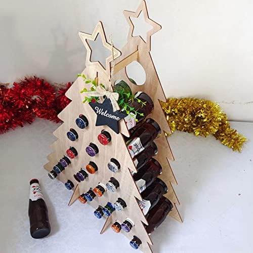 מחזיק בקבוק עץ חג המולד שיאולינג, קישוטי ספירה לאחור מעץ חג המולד, החזק 24 בקבוקים, מחזיק אחסון בקבוק יין, מתנות לקישוט חג המולד בית תפאורה