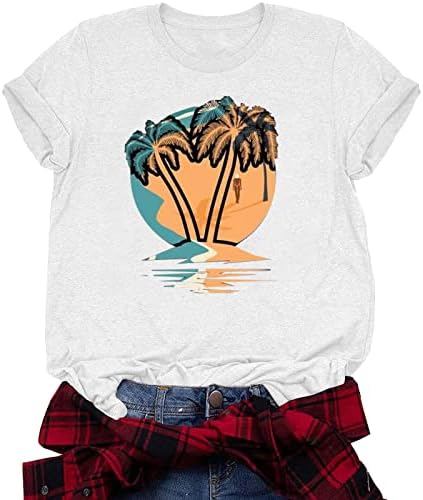 צמרות חוף קוקוס לנשים רגועות חולצות קרב חולצות שרוול קצר מזדמן חולצות חולצת חופשה בהוואי קיץ