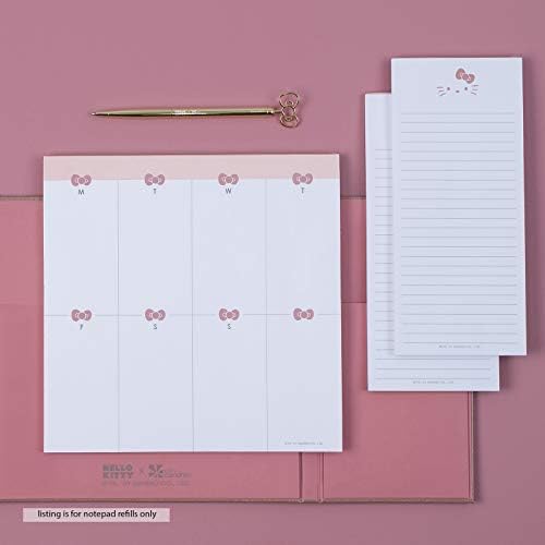 Hello Kitty x Erin Condren Padfolio Remill Remaks - 3 חבילות, כולל 2 רפידות רשימה של 2 x ו -1 x רפידות מרובעות גדולות יותר, 25 גיליונות לכרית, עמיד דימום על דיו