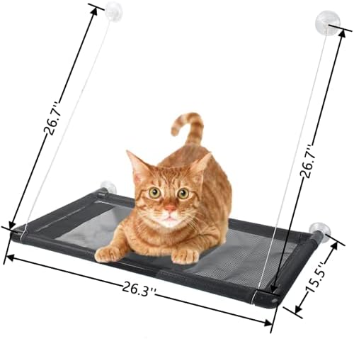חתול חלון מוט, חזק יניקה כוסות קל נקי בטיחות חתול ערסל חלון מושב לחתולים גדולים, משוקלל עד 60 קילו