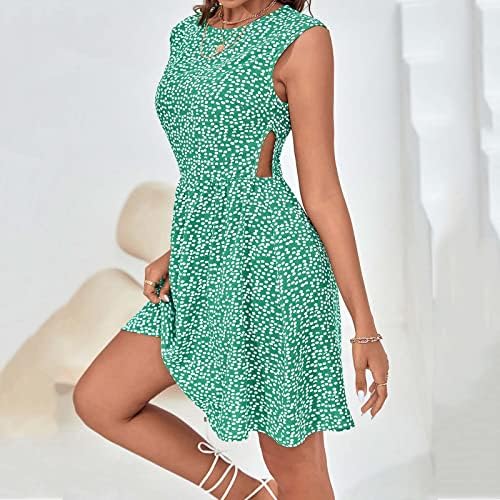נשים של קיץ אופנה עגול צוואר שרוולים דוט הדפסה מזדמן שמלת אונליין קפלים מיני קצר חולצה שמלה